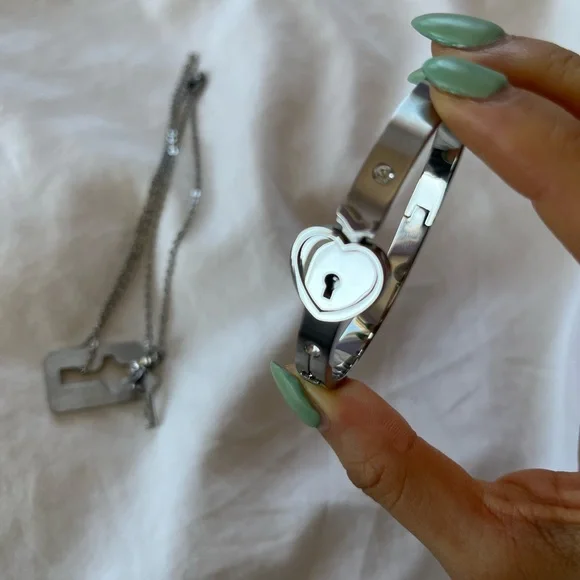 Lock & Key Necklace Bangle Set - Picture 7 of 7
